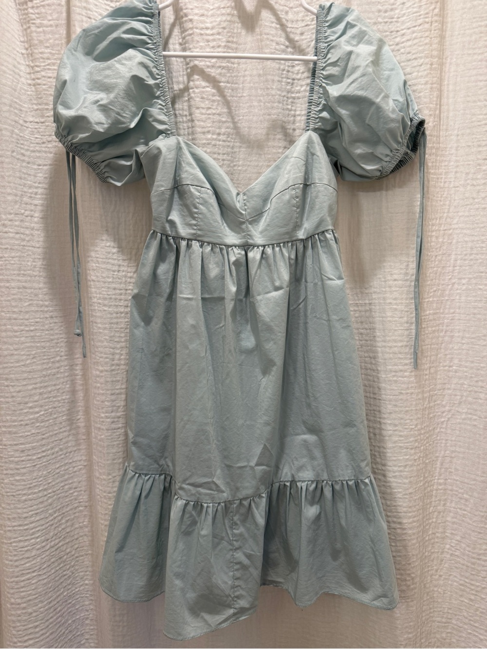 Olivaceous Light Blue Cotton Poplin Babydoll Puff Sleeve Mini Dress